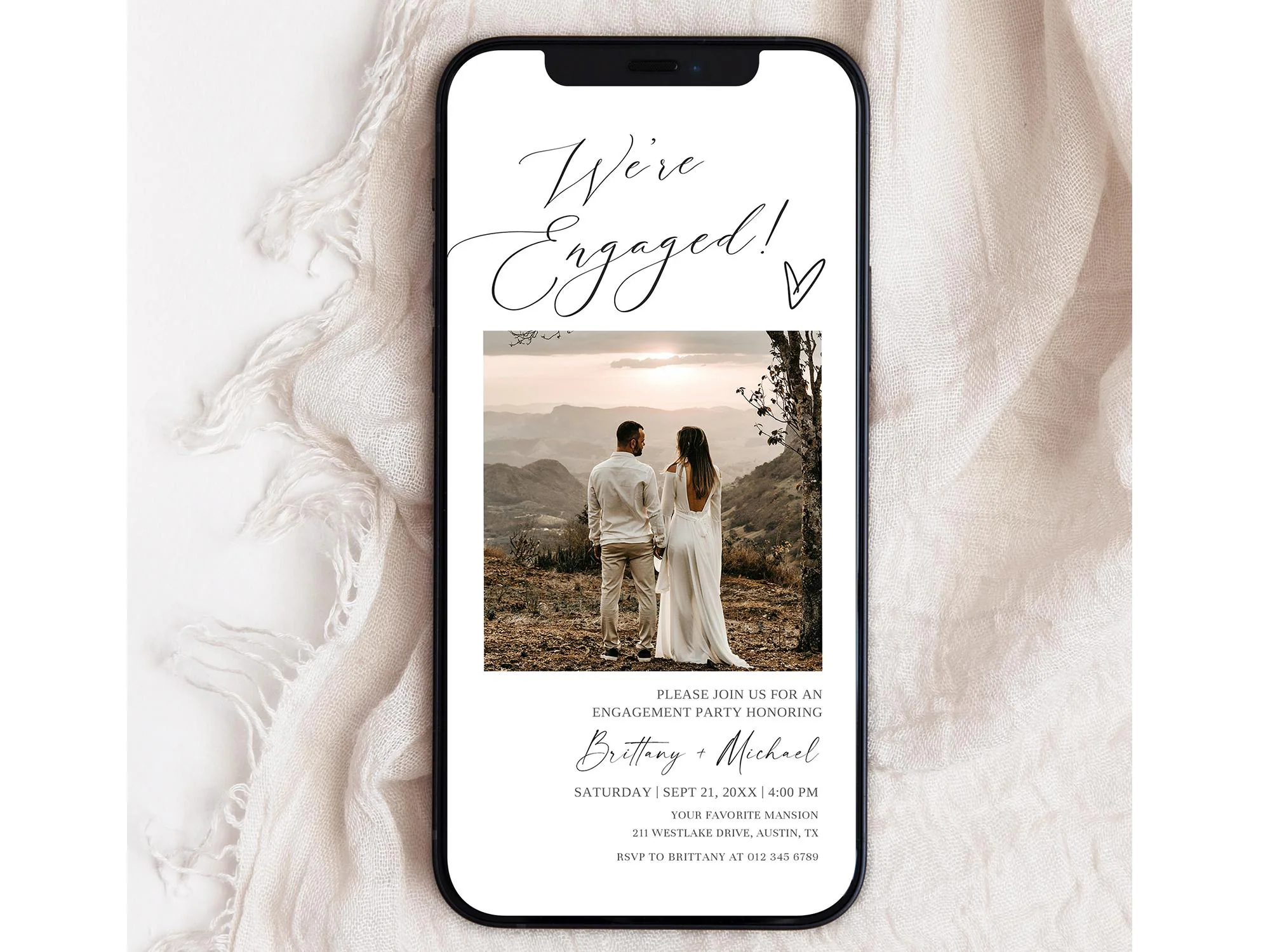 Hands holding a smartphone with an unread “engagement” text draft or muted notification icons, conveying the decision to keep big news private.