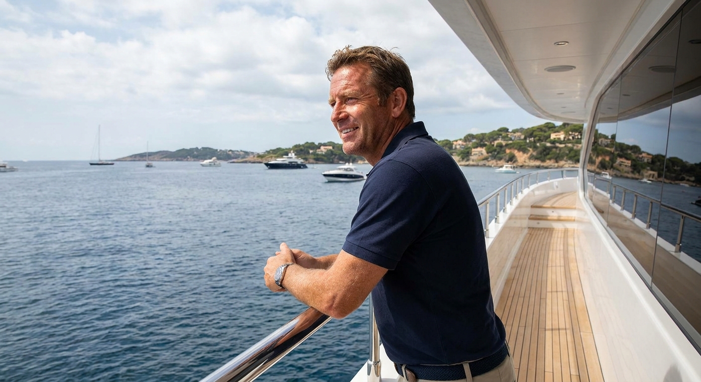Nathan Gallagher standing on a yacht deck