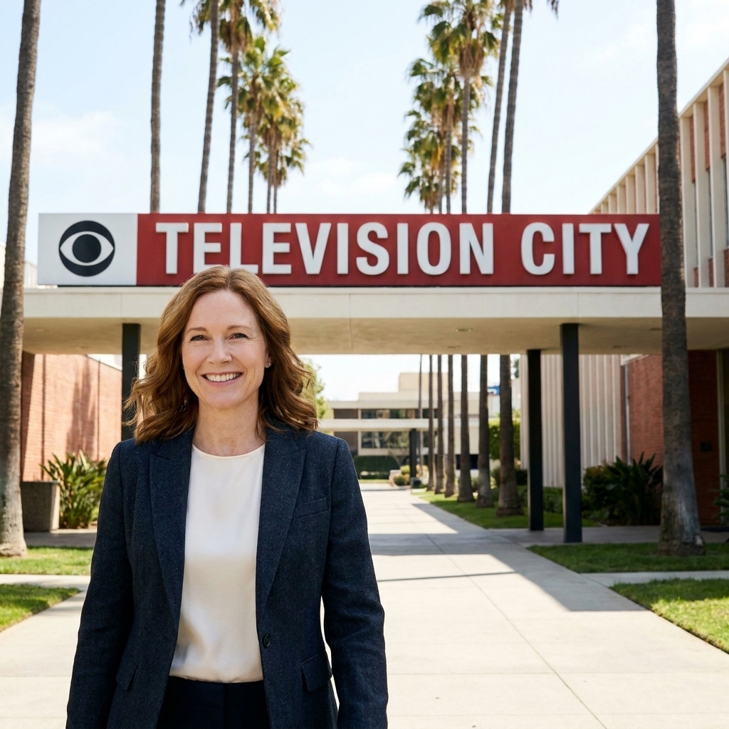 The exterior entrance of Television City in Los Angeles with recognizable signage and palm trees nearby