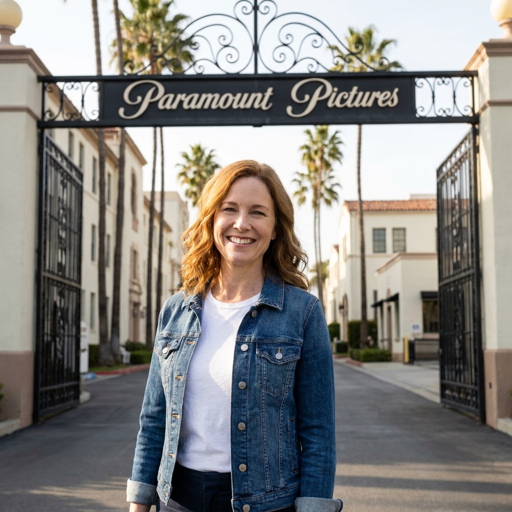 The iconic Paramount Pictures gate in Hollywood with the studio entrance and classic architecture visible
